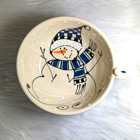 Hand Crafted Other - Vintage Studio Art Pottery Soup Bowl Christmas Snowman Hand Painted Signed Dated